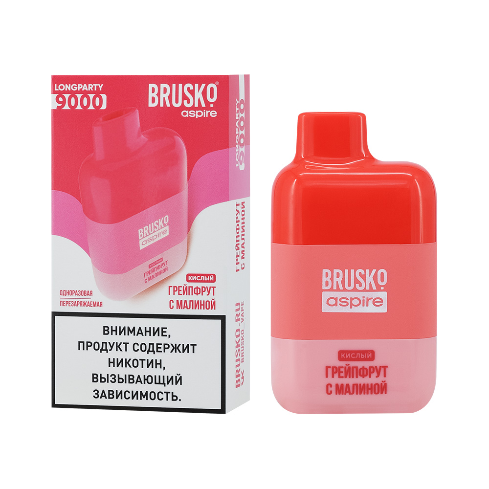 Одноразовая ЭС BRUSKO LONGPARTY 9000 с ароматом грейпфрута с малиной, кислый, 20мг/см3, 9 мл (М)
