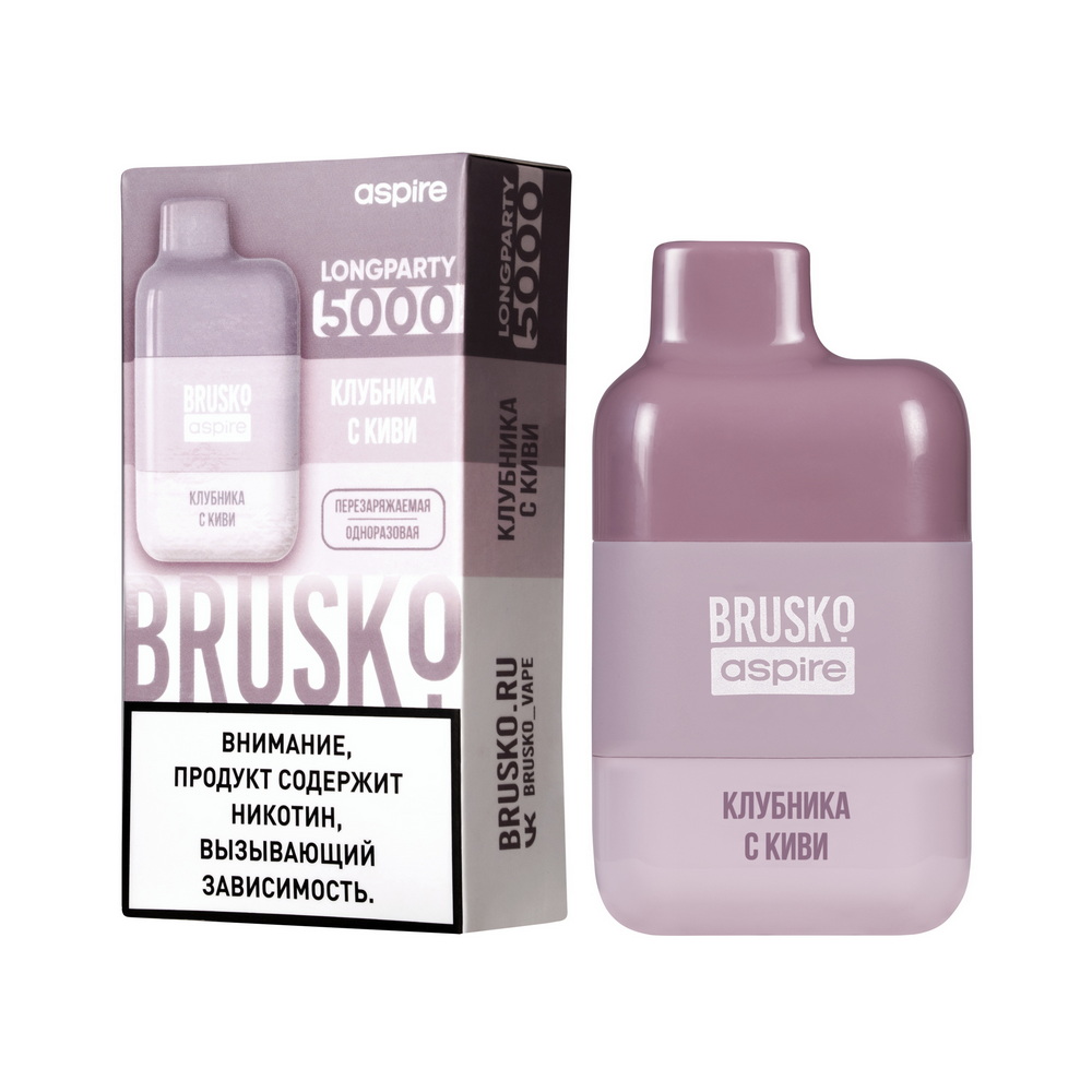 Одноразовая ЭСДН BRUSKO LONGPARTY 5000 с ароматом клубники с киви, 20 мг/см3, 9 мл (М)