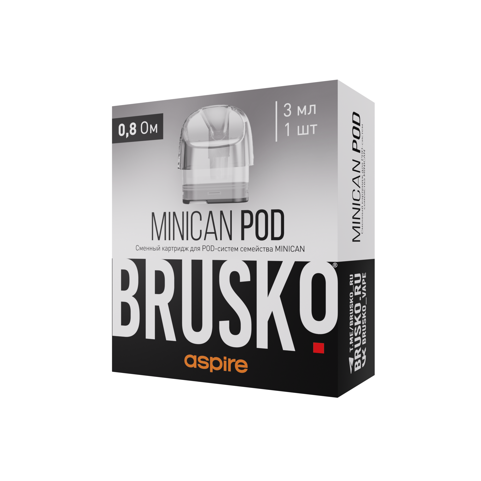 Картридж к многоразовой электронной системе, Модель BRUSKO MINICAN, 0.8 Ом, (прозрачный), упак. 1 шт