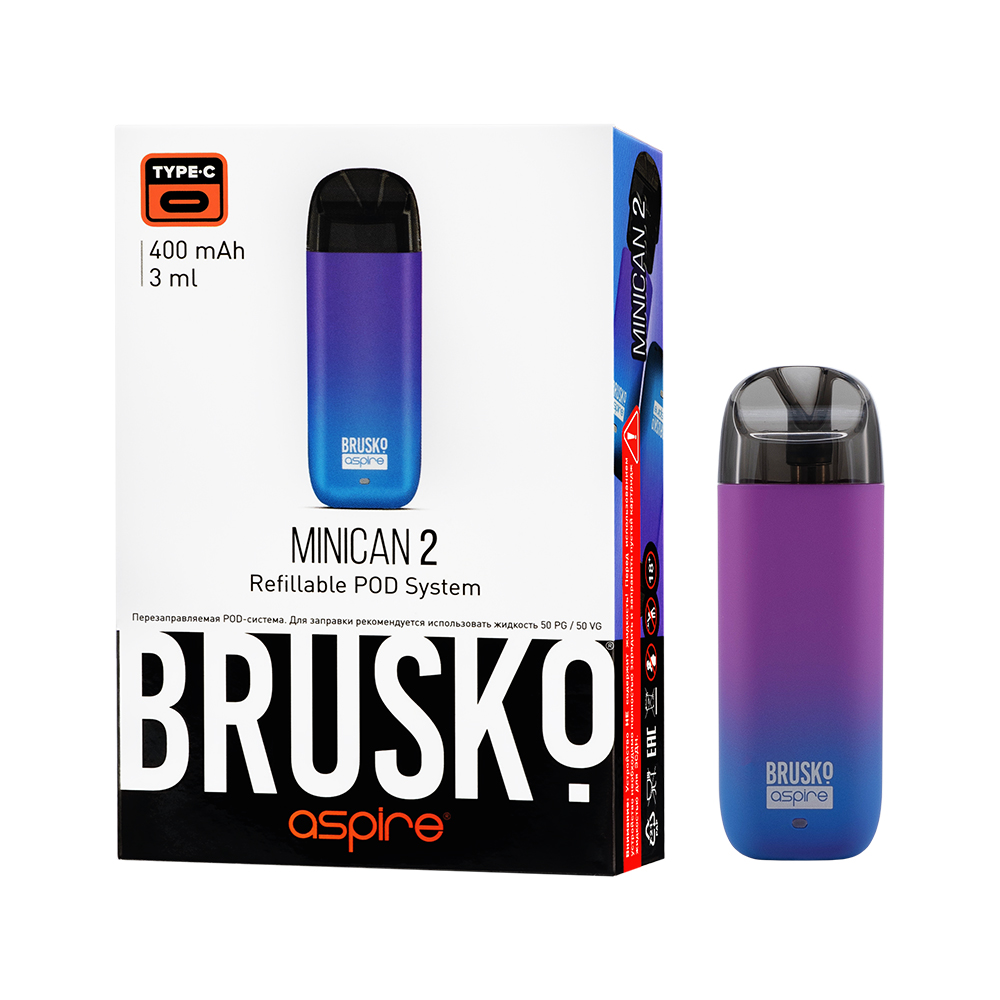 Многоразовая электронная система,  Модель BRUSKO MINICAN 2 (фиолетовый градиент)