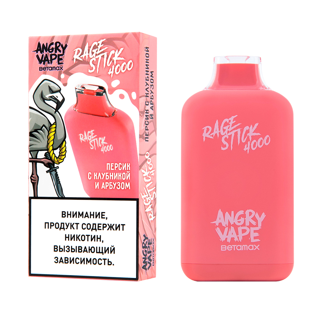 Одноразовая ЭС ANGRY VAPE RAGE STICK 4000 c ароматом персика с клубникой и арбузом,20мг/см3,7,5мл(М)