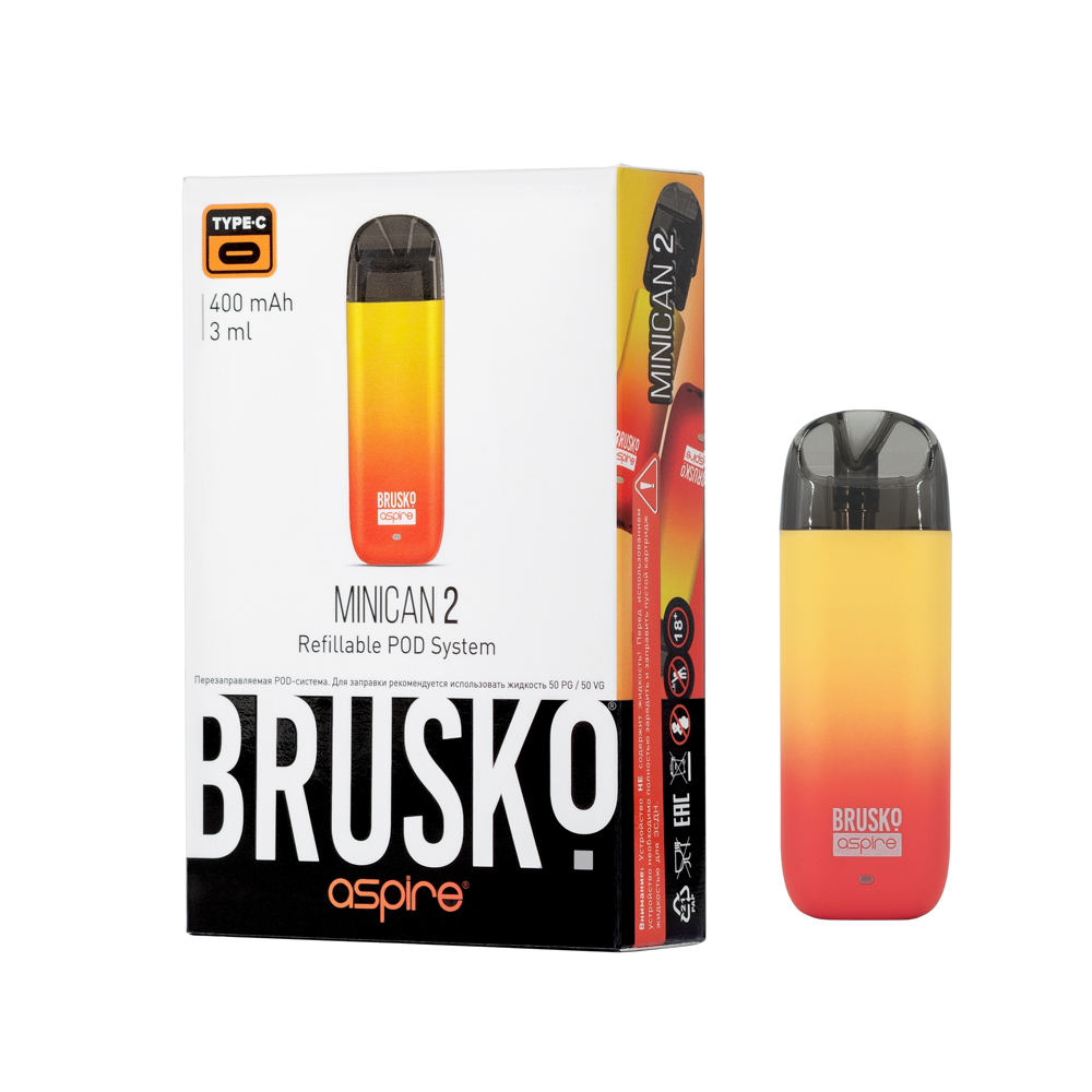 Многоразовая электронная система,  Модель BRUSKO MINICAN 2 (Красно-жёлтый градиент)