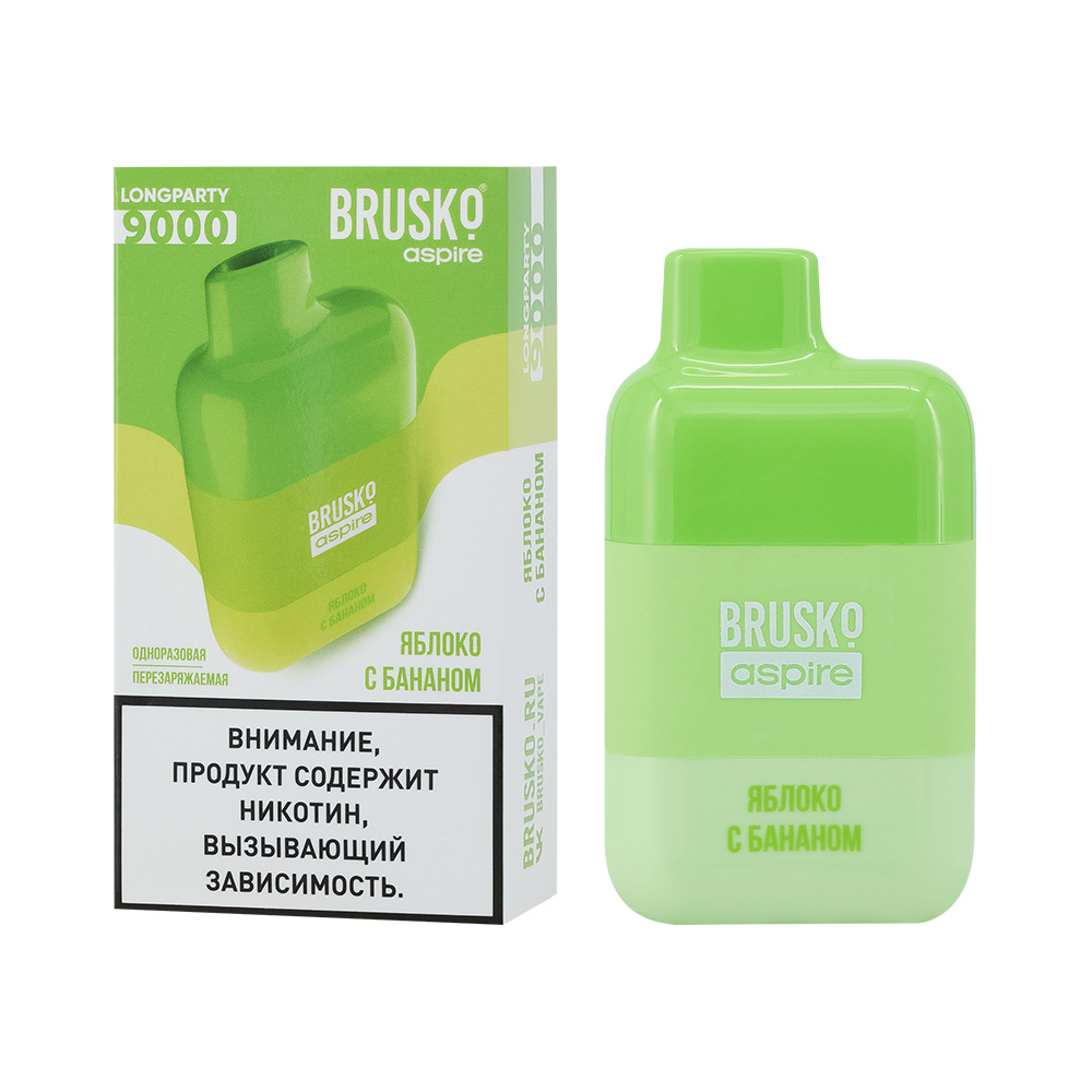 Одноразовая ЭС BRUSKO LONGPARTY 9000 с ароматом яблока с бананом, 20мг/см3, 9 мл (М)