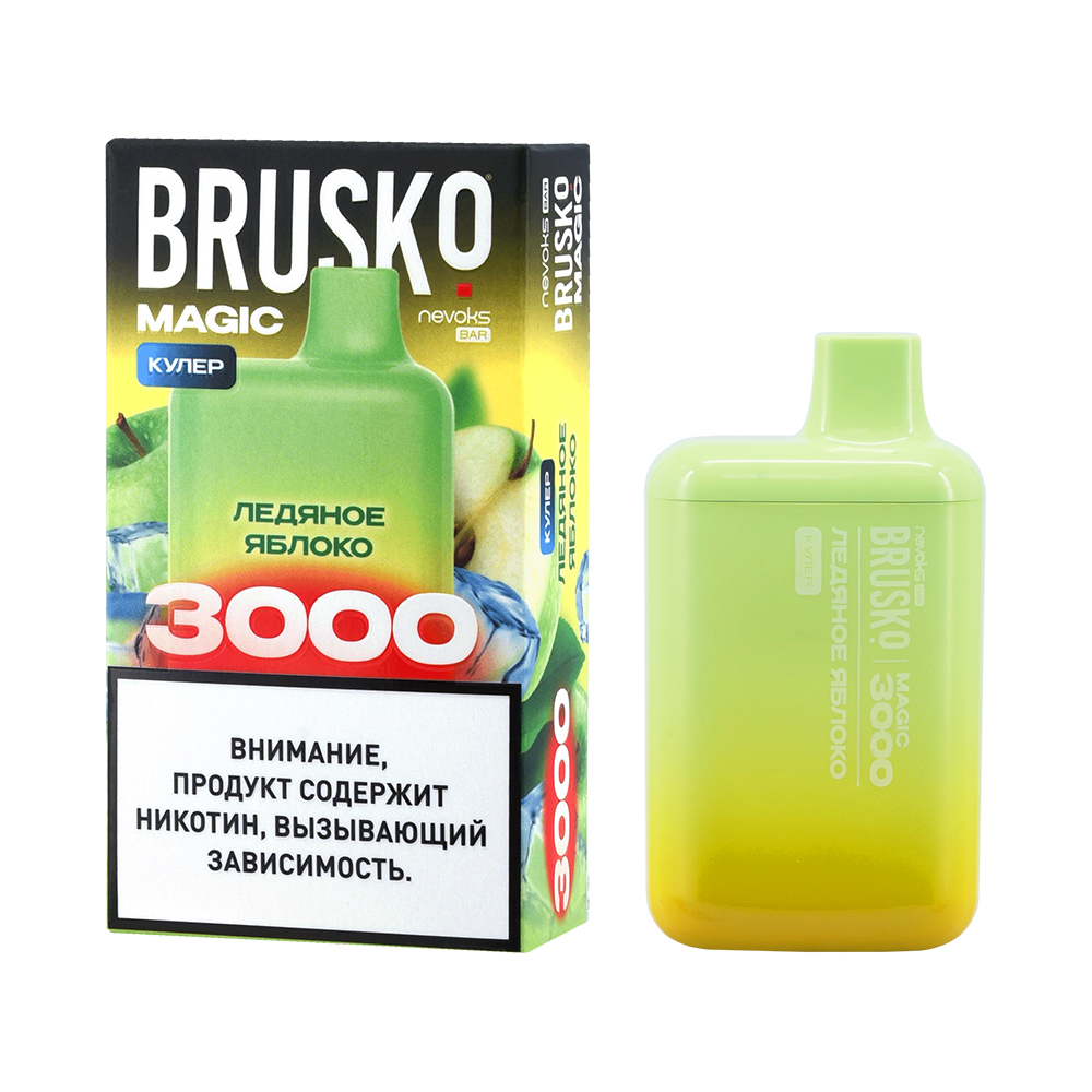 Одноразовая ЭС BRUSKO MAGIC 3000 с ароматом ледяного яблока, кулер, 20мг/см3, 3 мл (М)