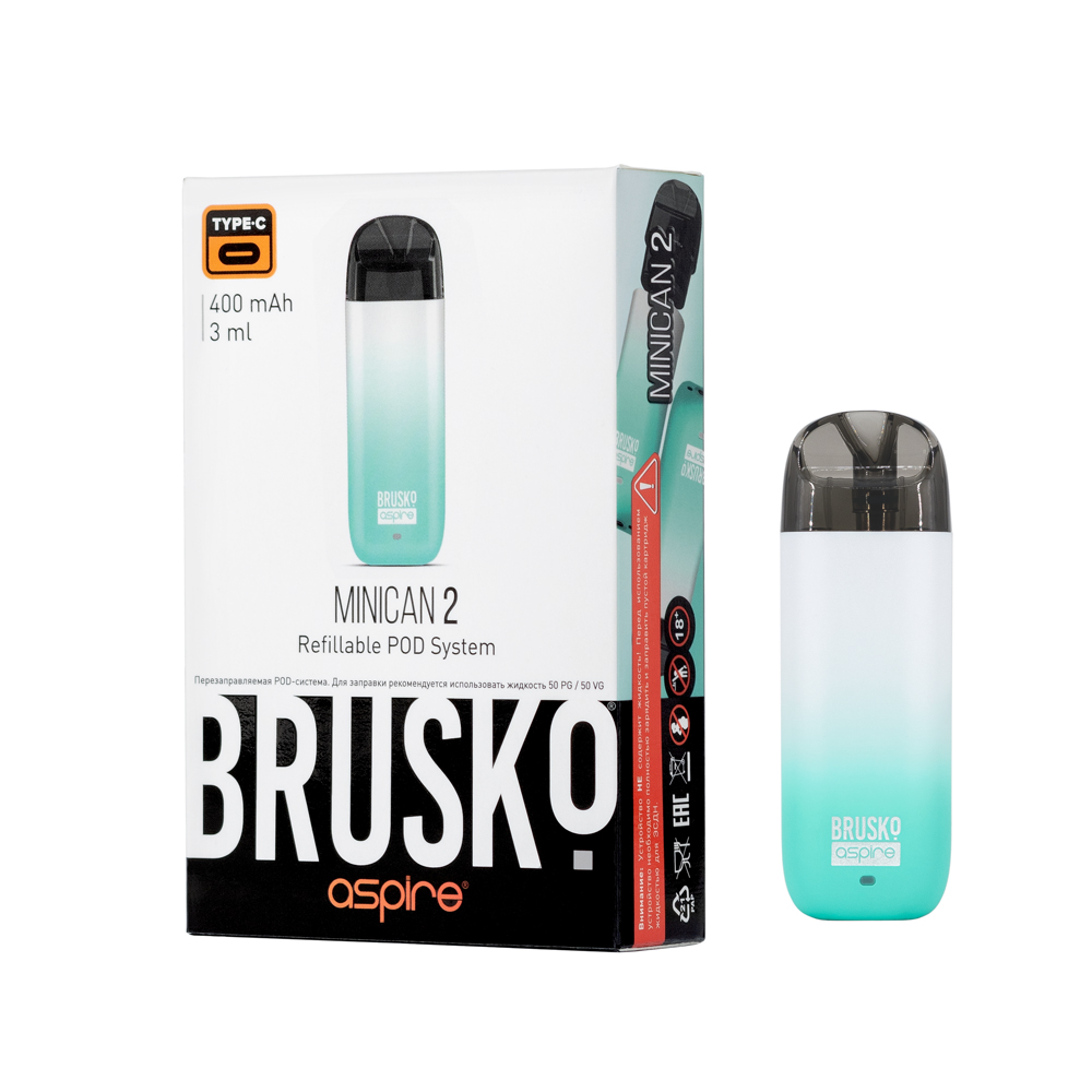 Многоразовая электронная система,  Модель BRUSKO MINICAN 2 (Бирюзово-белый градиент)