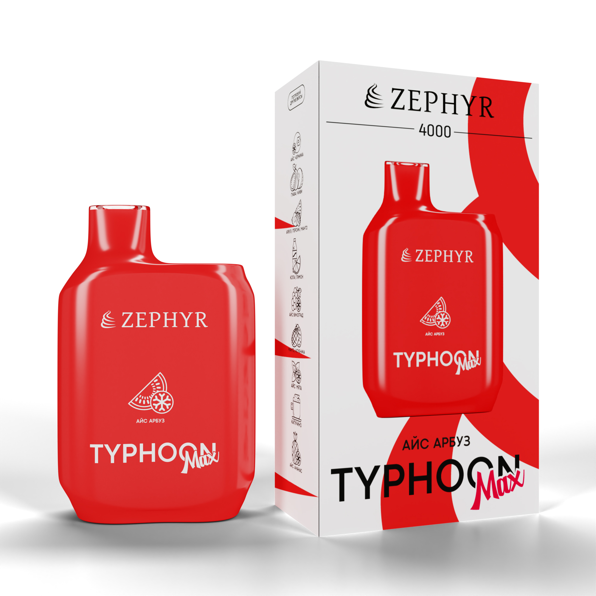 Одноразовая ЭС ZEPHYR Typhoon 4000, Lush Ice, 19 мг/см3, 12 мл (М)