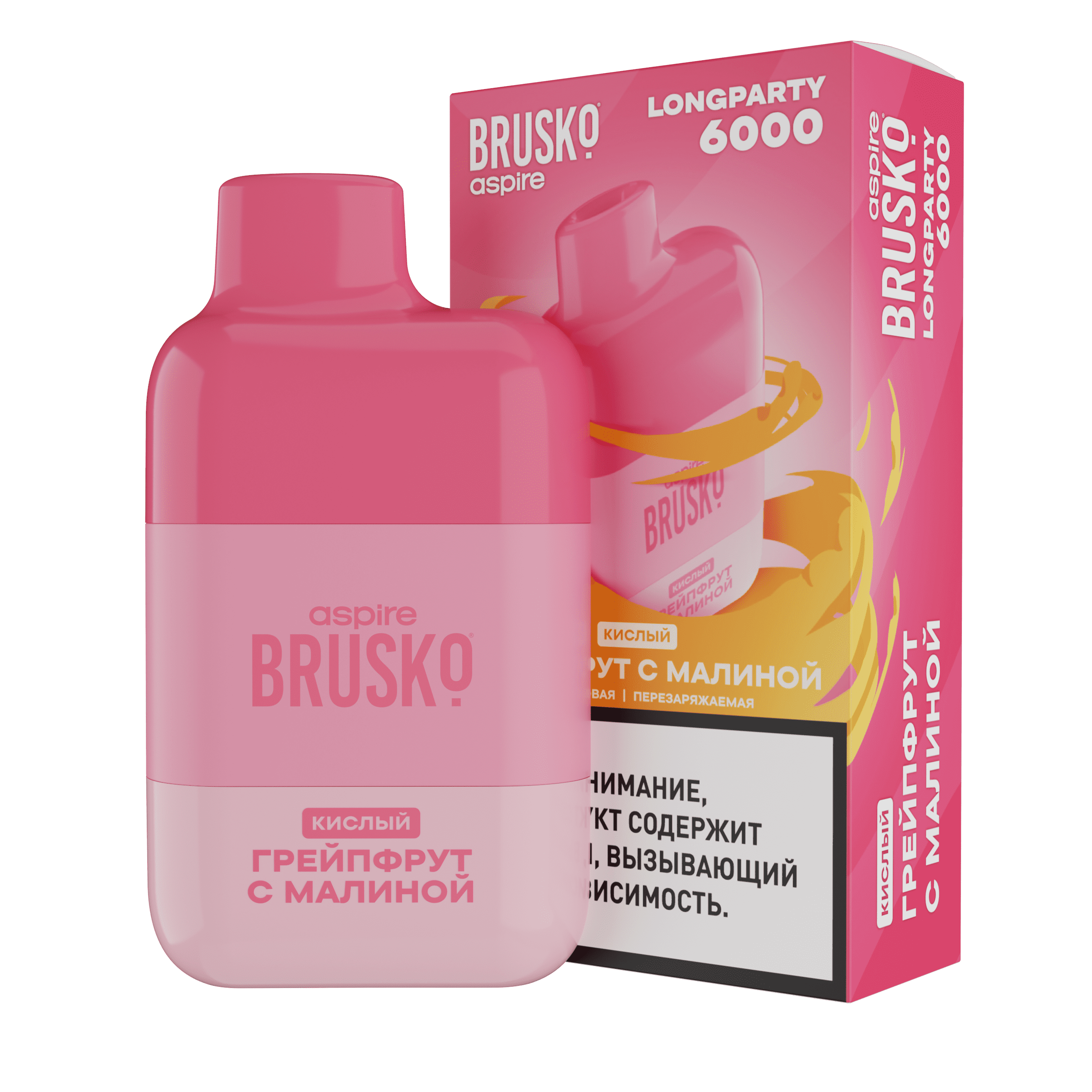 Одноразовая ЭСДН BRUSKO LONGPARTY 6000 с ароматом грейпфрут с малиной, 20 мг/см3, 6 мл (М)