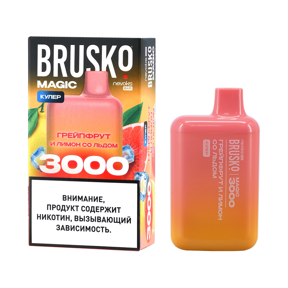 Одноразовая ЭС BRUSKO MAGIC 3000 с ароматом грейпфрута и лимона со льдом, кулер, 20мг/см3, 3 мл (М)