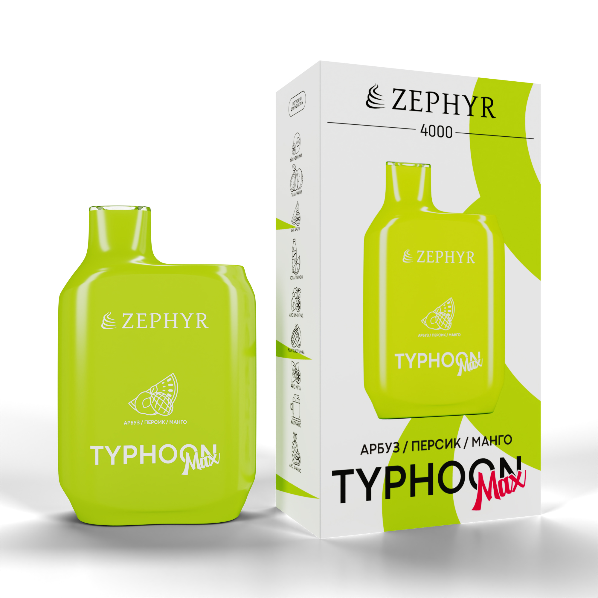Одноразовая ЭС ZEPHYR Typhoon 4000, Peach Mango Watermelon, 19 мг/см3, 12 мл (М)