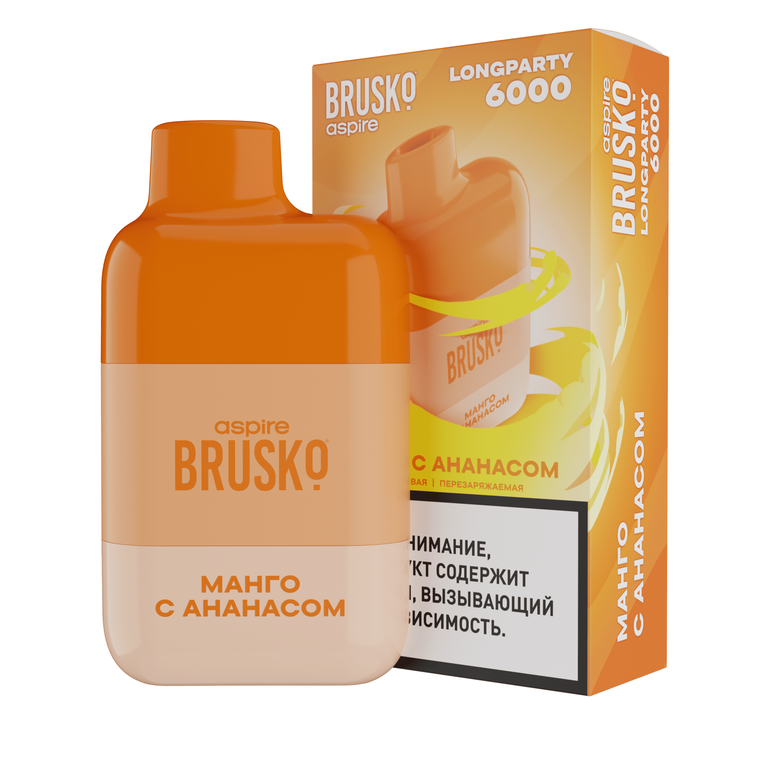 Одноразовая ЭСДН BRUSKO LONGPARTY 6000 с ароматом манго с ананасом, 20 мг/см3, 6 мл (М)