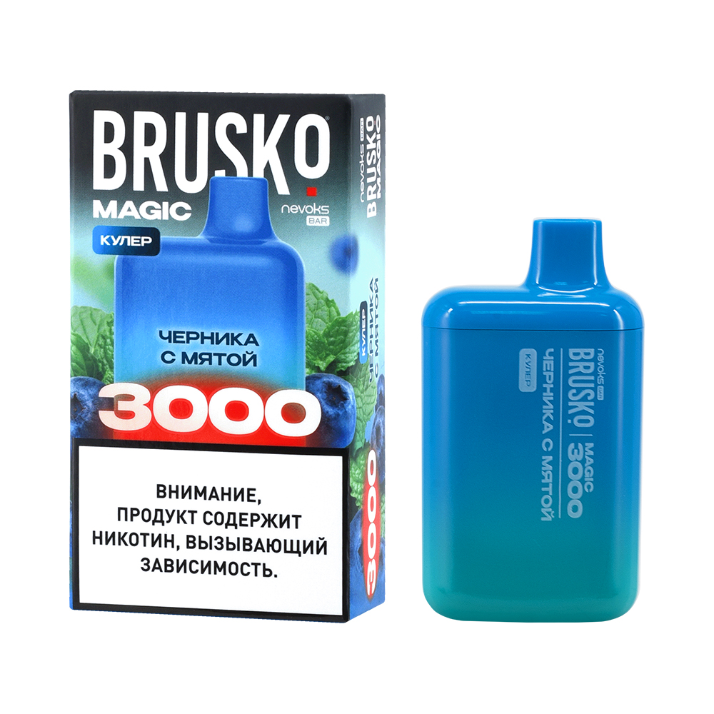 Одноразовая ЭС BRUSKO MAGIC 3000 с ароматом черники с мятой, кулер, 20мг/см3, 3 мл (М)