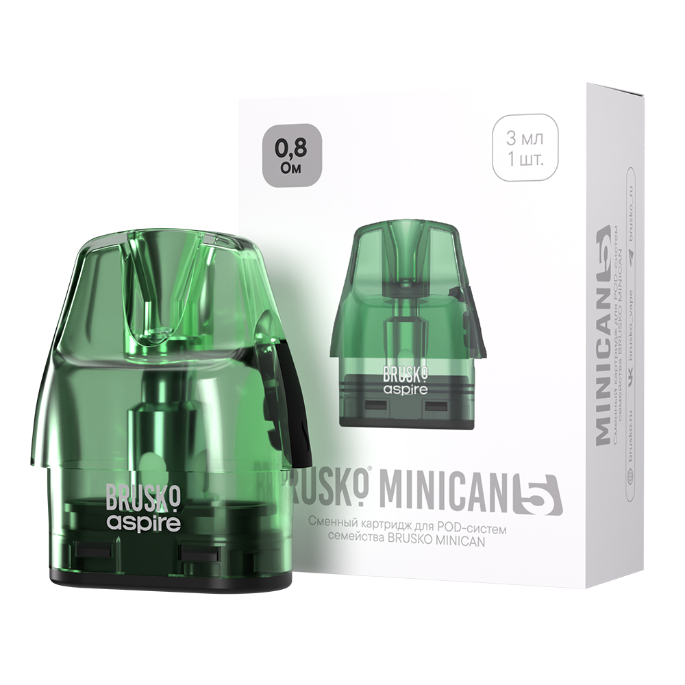Картридж к многоразовой электронной системе, Модель BRUSKO MINICAN 5, 3 мл, 0,8 Ом, (зелён) упак.1шт