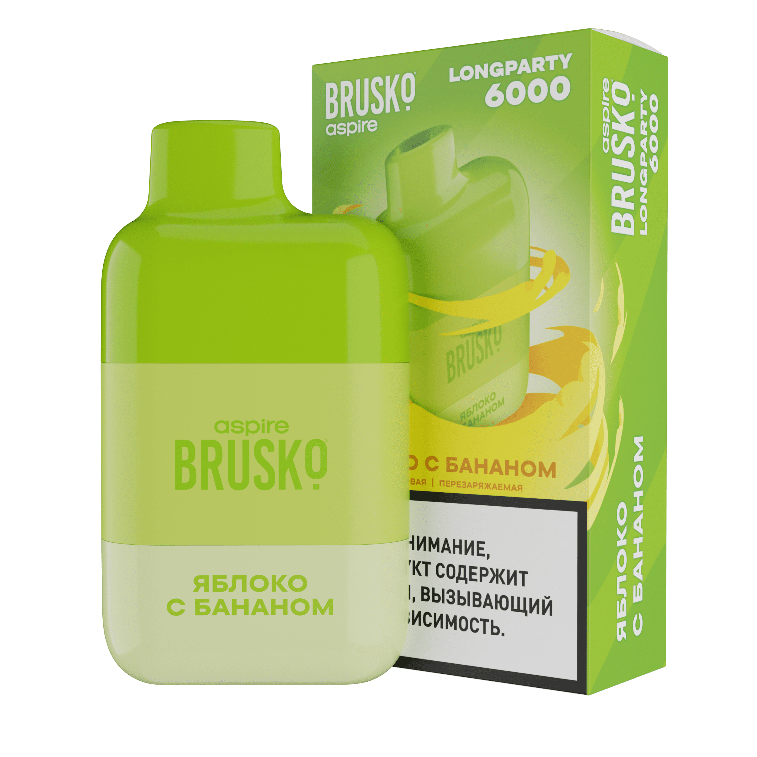 Одноразовая ЭСДН BRUSKO LONGPARTY 6000 с ароматом яблока с бананом, 20 мг/см3, 6 мл (М)