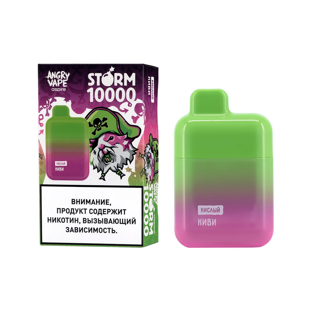Одноразовая ЭС ANGRY VAPE STORM 10000 с ароматом киви, кислый, 20мг/см3, 10 мл (М)