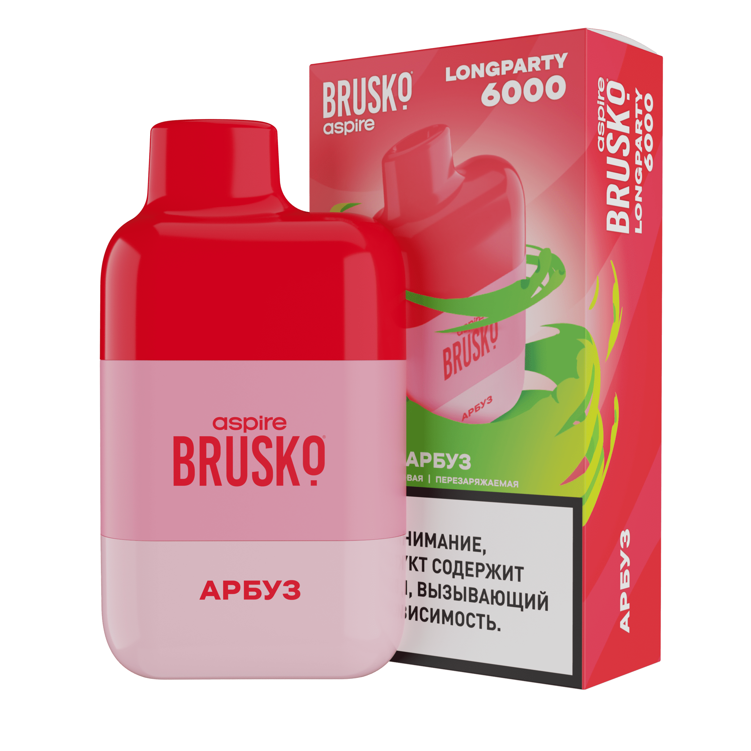 Одноразовая ЭСДН BRUSKO LONGPARTY 6000 с ароматом арбуза, 20 мг/см3, 6 мл (М)