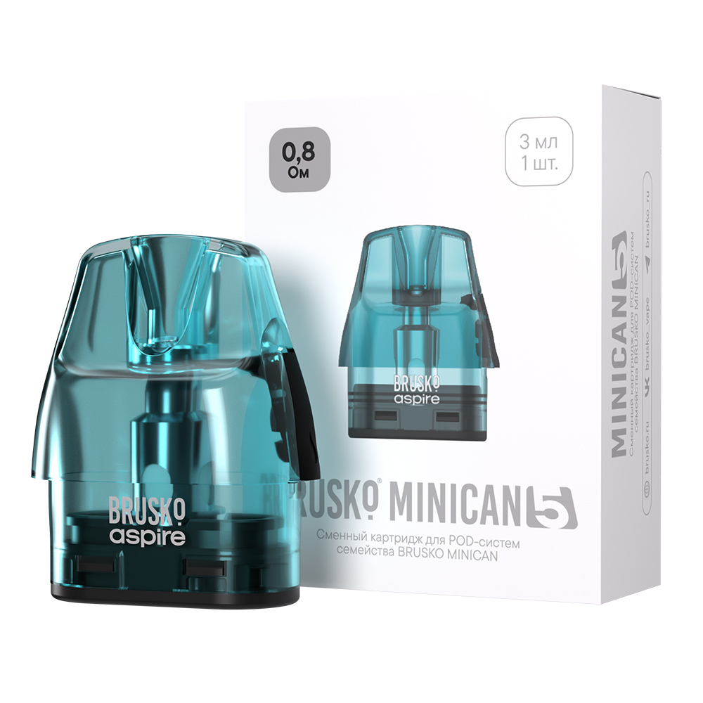 Картридж к многоразовой электронной системе, Модель BRUSKO MINICAN 5, 3 мл, 0,8 Ом, (бирюз) упак.1шт