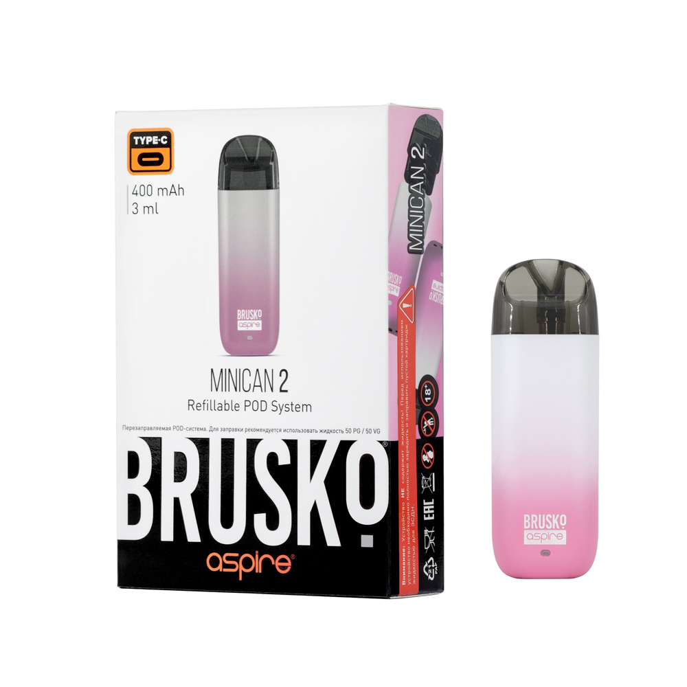 Многоразовая электронная система,  Модель BRUSKO MINICAN 2 (Розово-белый градиент)