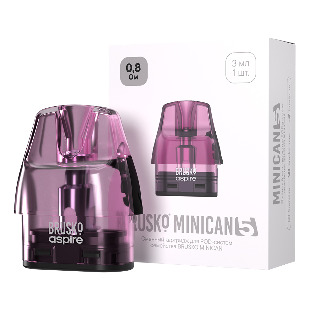 Картридж к многоразовой электронной системе, Модель BRUSKO MINICAN 5, 3 мл, 0,8 Ом, (розов) упак.1шт