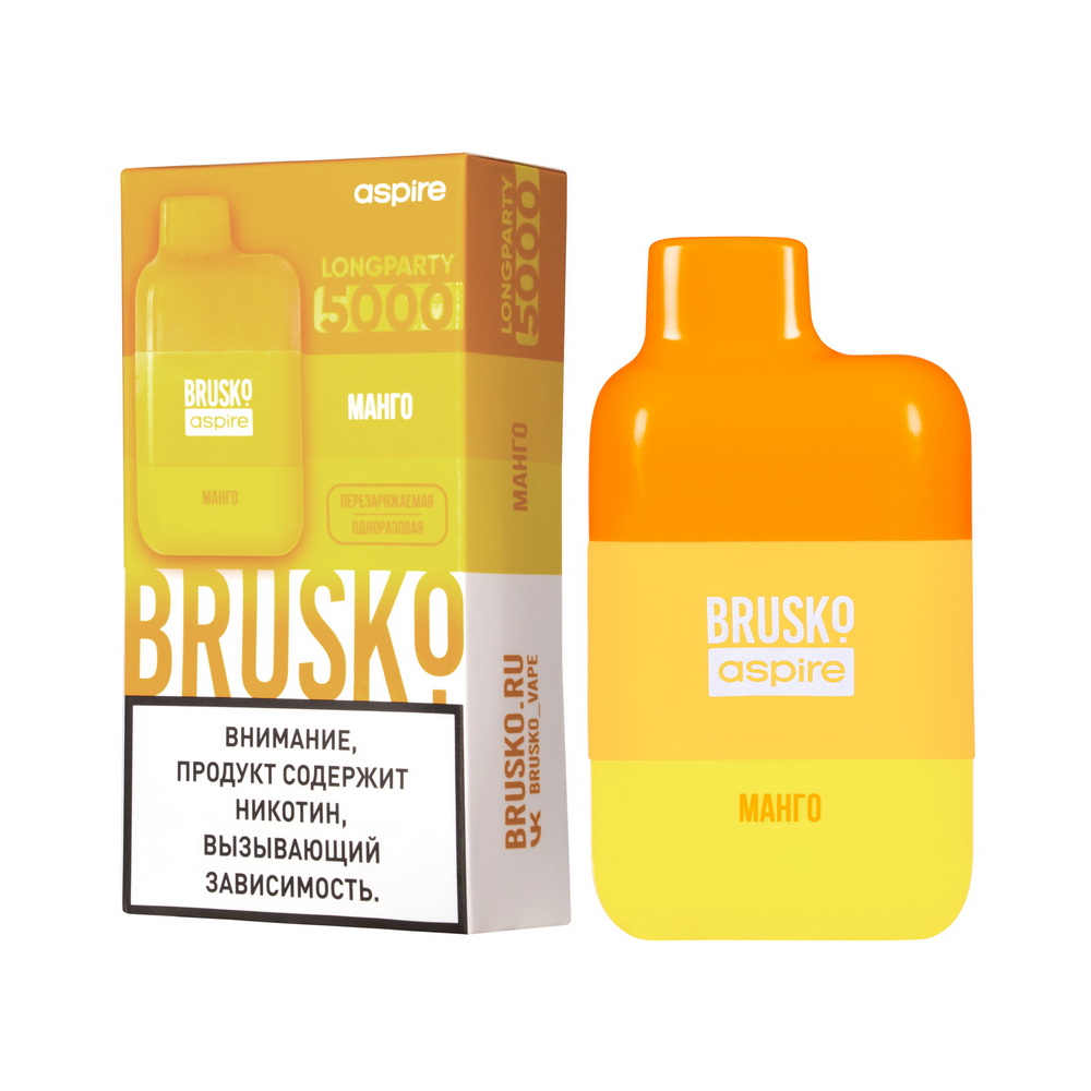 Одноразовая ЭСДН BRUSKO LONGPARTY 5000 с ароматом манго, 20 мг/см3, 9 мл (М)