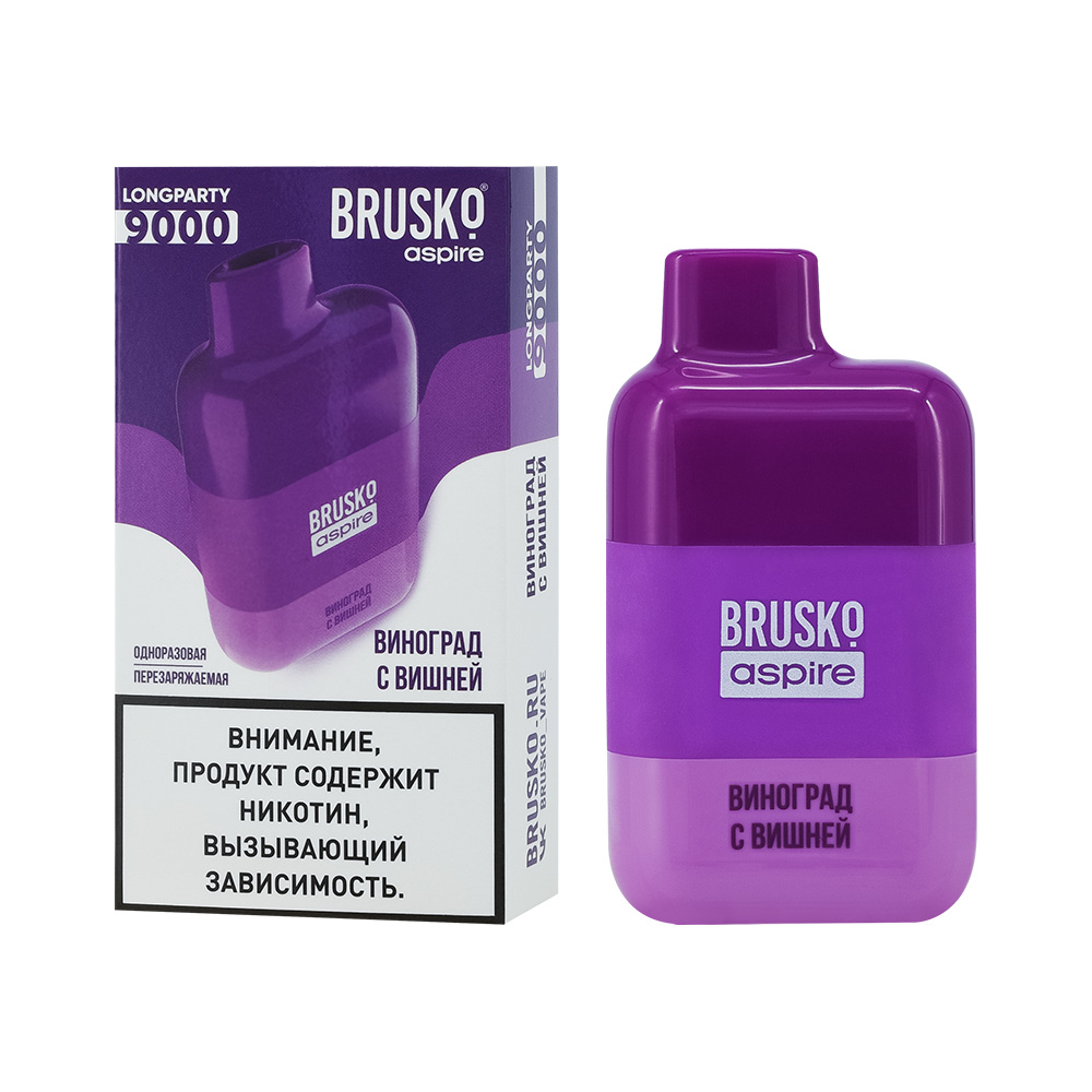 Одноразовая ЭС BRUSKO LONGPARTY 9000 с ароматом винограда с вишней, 20мг/см3, 9 мл (М)