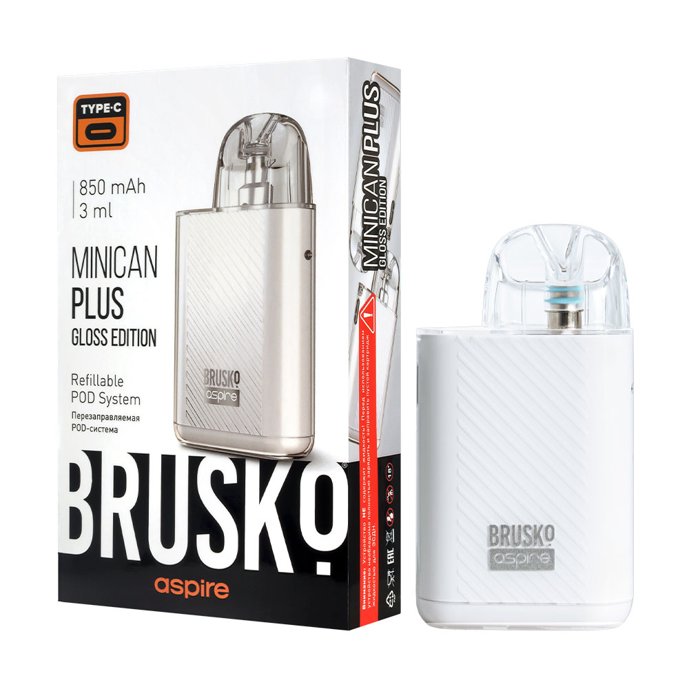 Многоразовая электронная система,  Модель BRUSKO MINICAN PLUS GLOSS EDITION (белый)