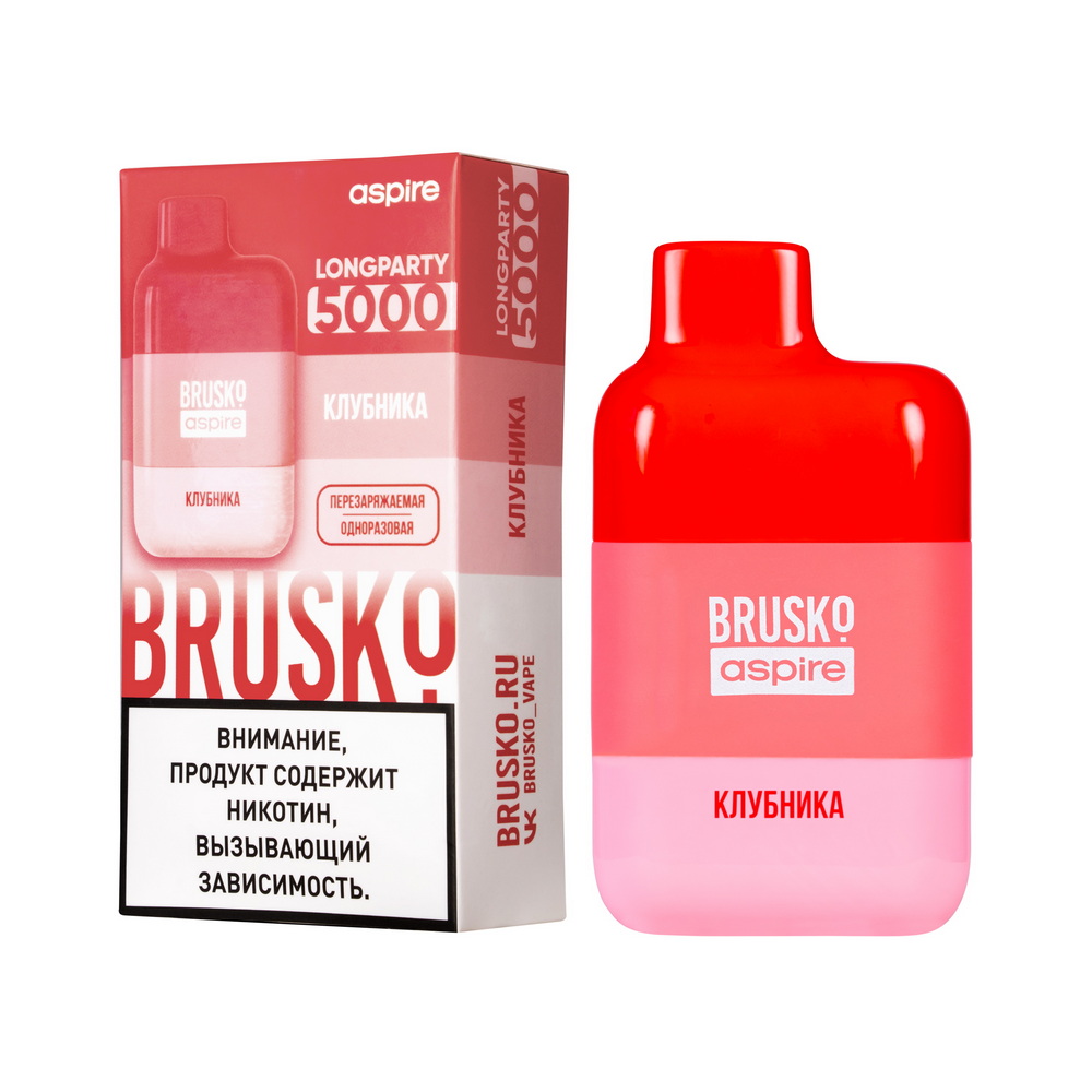 Одноразовая ЭСДН BRUSKO LONGPARTY 5000 с ароматом клубники, 20 мг/см3, 9 мл (М)
