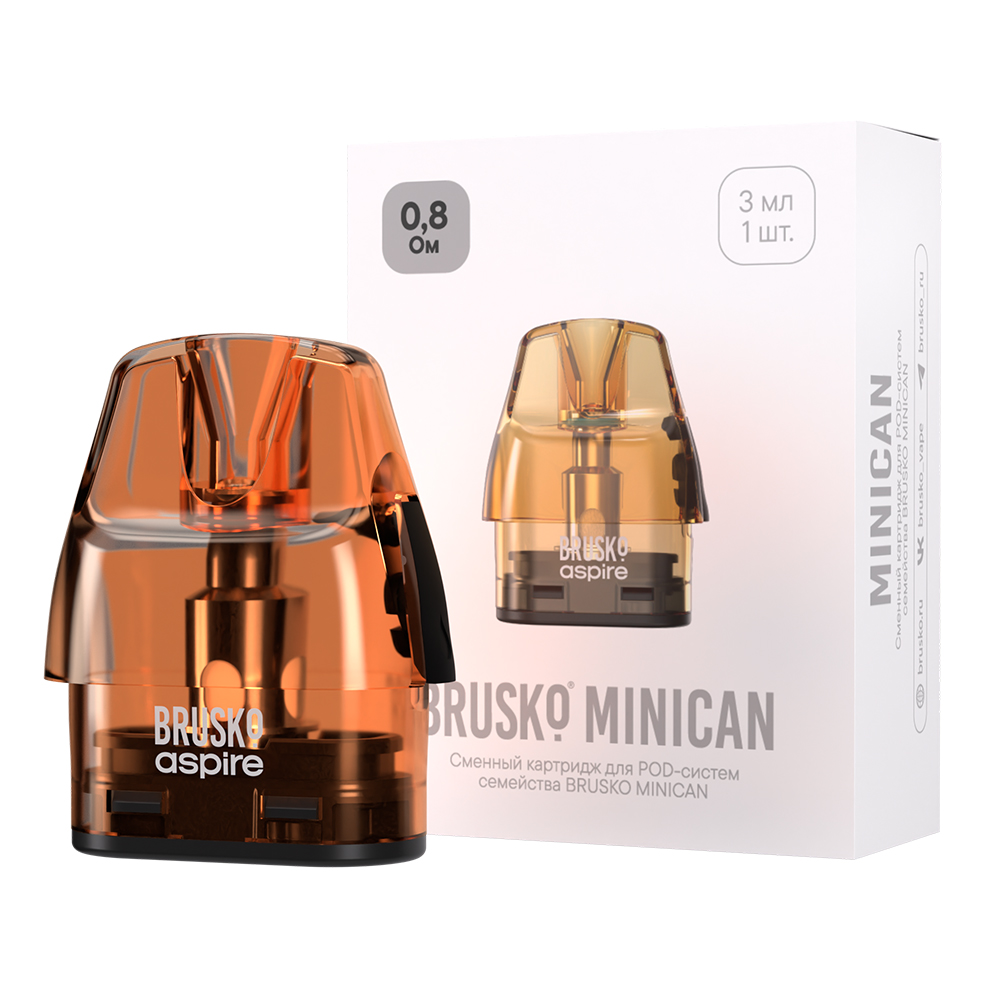 Картридж к многоразовой электронной системе, Модель BRUSKO MINICAN 5, 3 мл, 0,8 Ом, (оранж) упак.1шт
