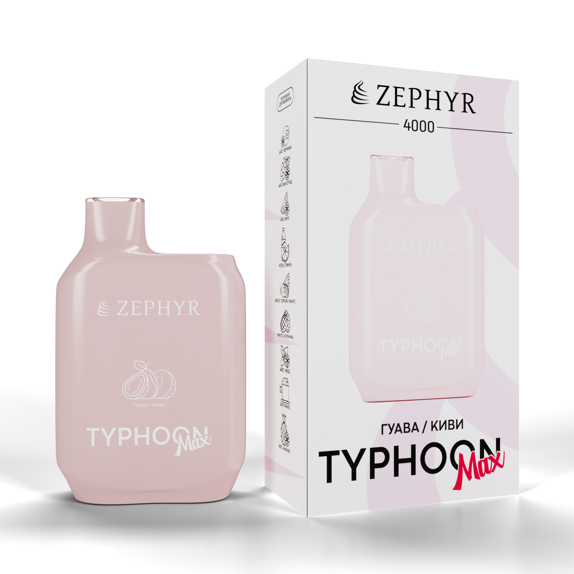 Одноразовая ЭС ZEPHYR Typhoon 4000, Guava Kiwi, 19 мг/см3, 12 мл (М)