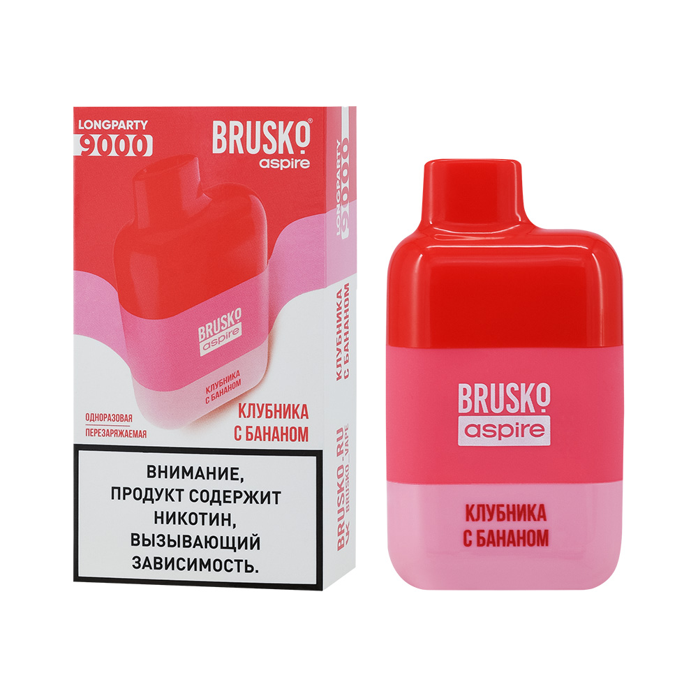 Одноразовая ЭС BRUSKO LONGPARTY 9000 с ароматом клубники с бананом, 20мг/см3, 9 мл (М)