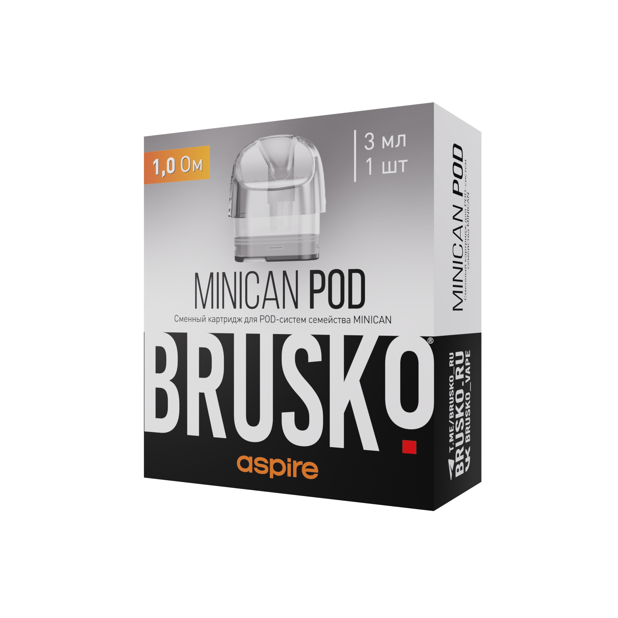 Картридж к многоразовой электронной системе, Модель BRUSKO MINICAN, 1.0 Ом, (прозрачный), упак. 1 шт