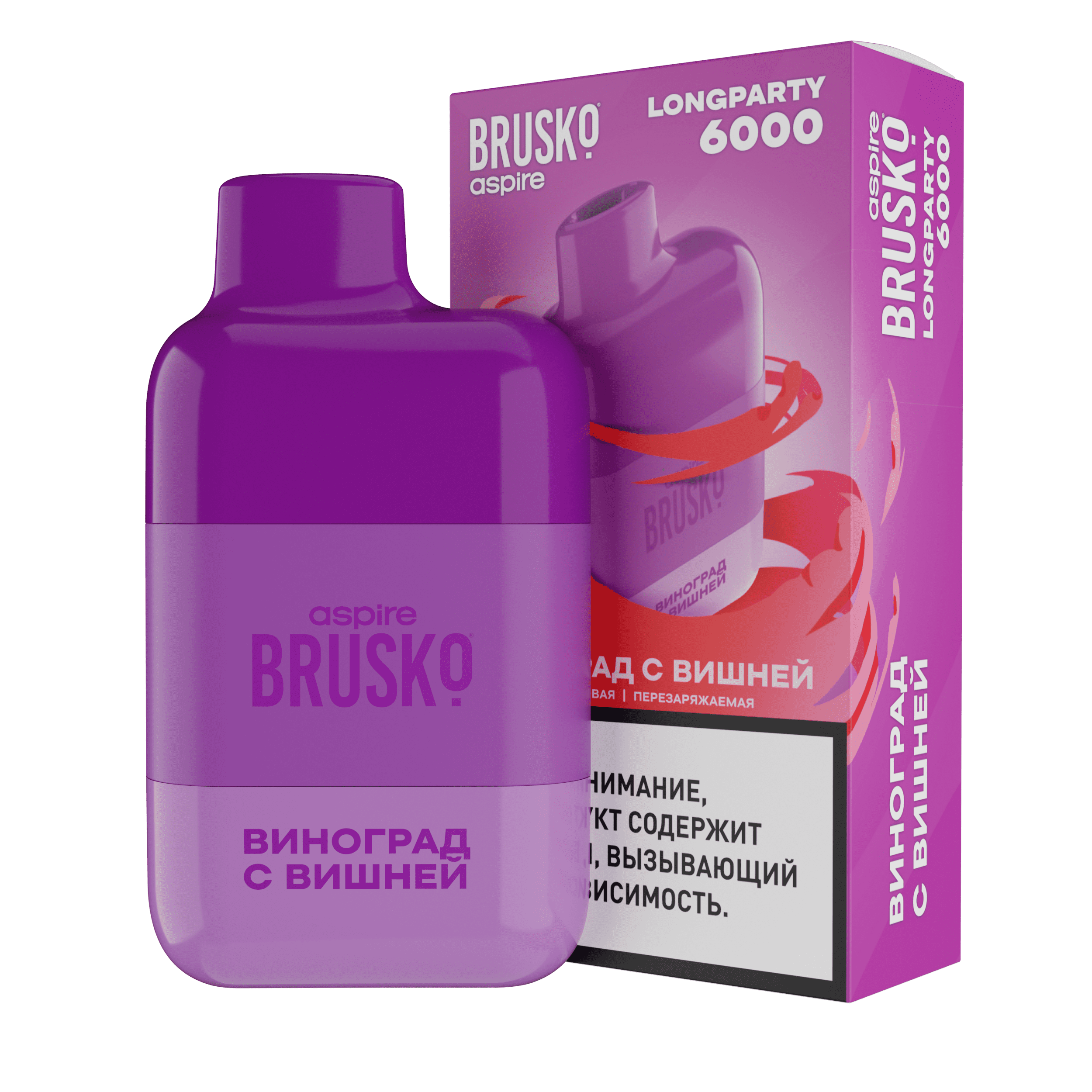 Одноразовая ЭСДН BRUSKO LONGPARTY 6000 с ароматом винограда с вишней, 20 мг/см3, 6 мл (М)