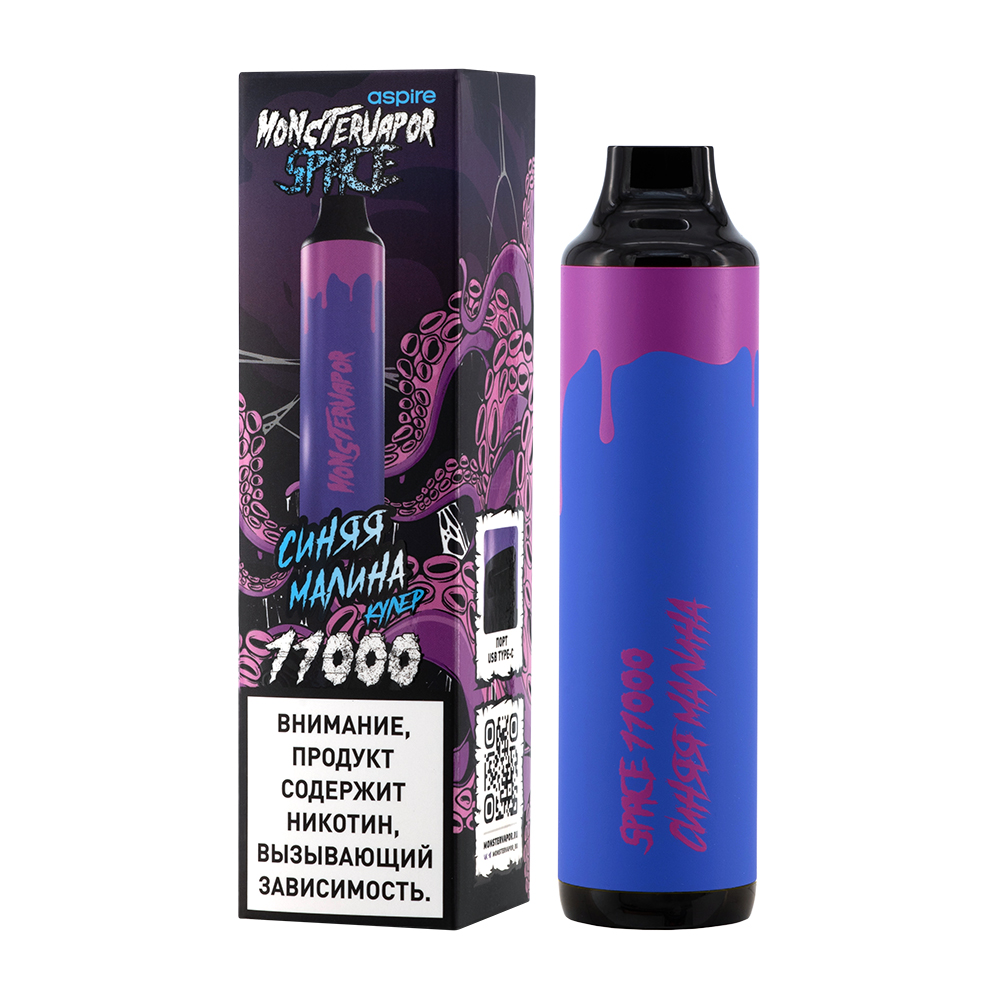 Одноразовая ЭС MONSTERVAPOR SPACE 11000 с ароматом синей малины, кулер, 20мг/см3, 11 мл (М)