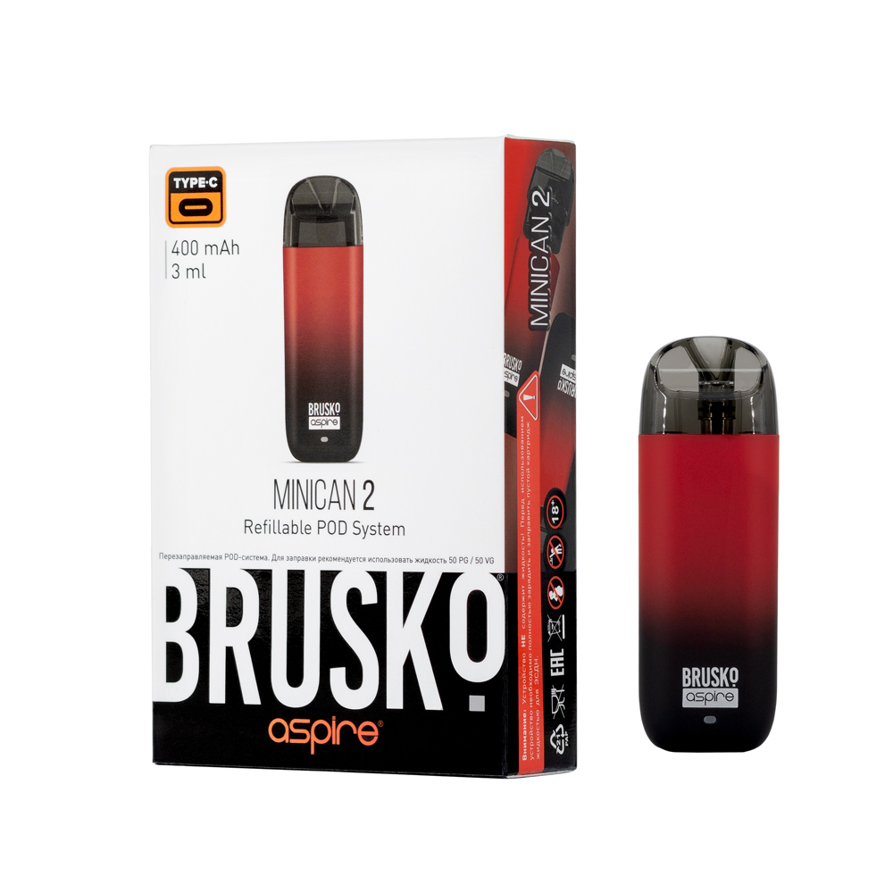 Многоразовая электронная система,  Модель BRUSKO MINICAN 2 (Чёрно-красный градиент)