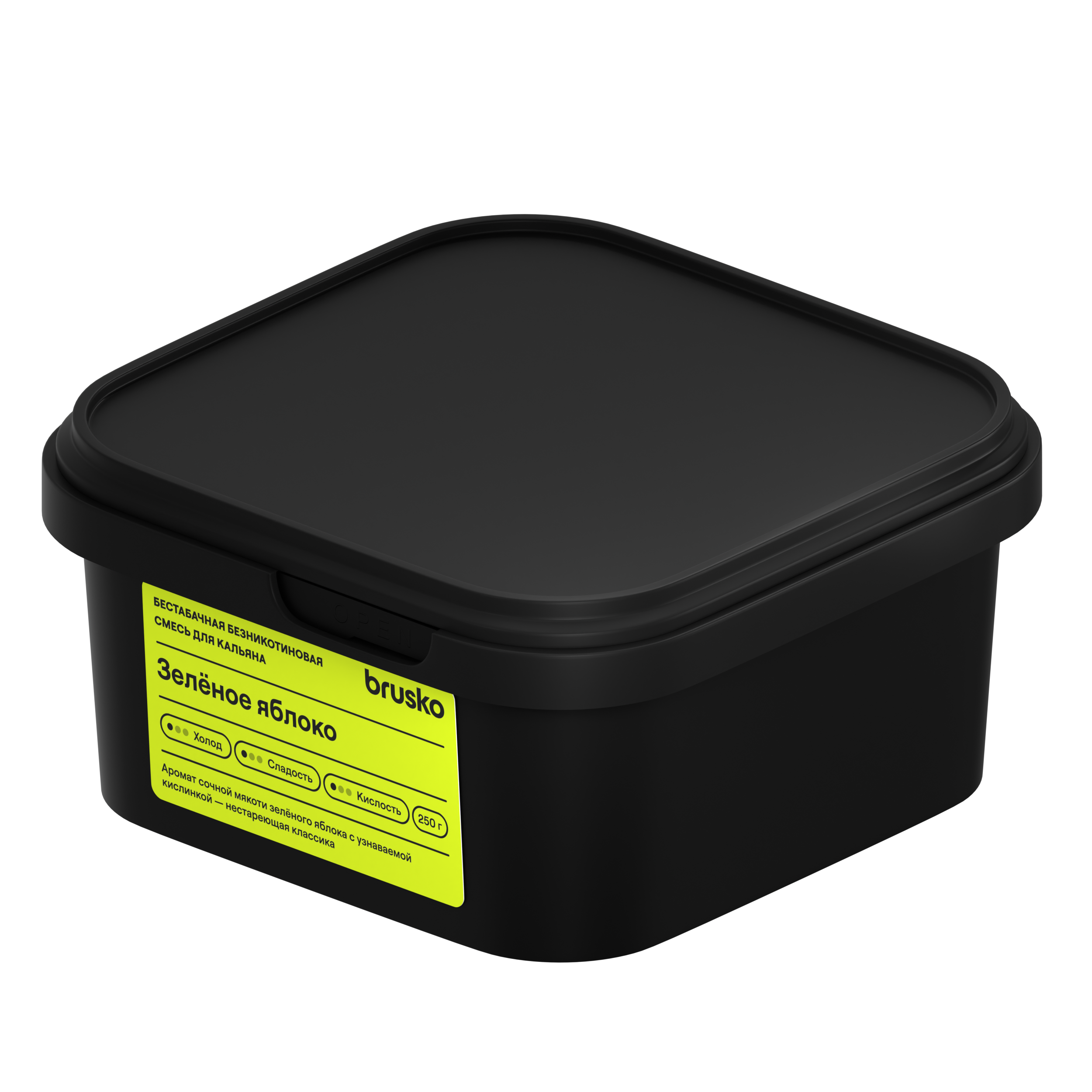 Бестабачная безникотиновая смесь для кальяна BRUSKO в контейнере, 250 г, Зелёное яблоко