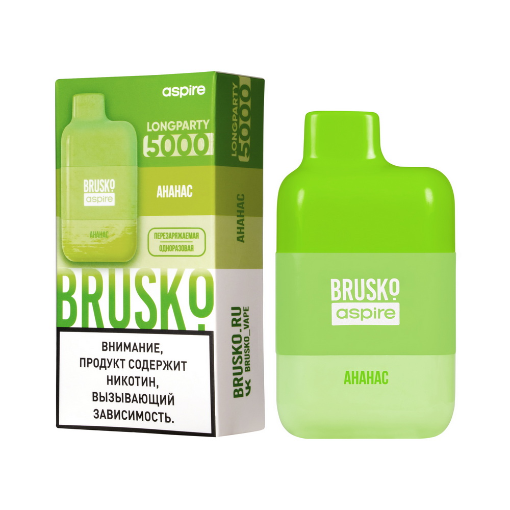 Одноразовая ЭСДН BRUSKO LONGPARTY 5000 с ароматом ананаса, 20 мг/см3, 9 мл (М)