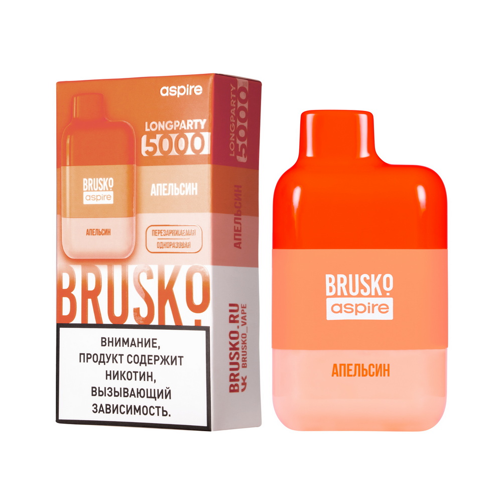 Одноразовая ЭСДН BRUSKO LONGPARTY 5000 с ароматом апельсина, 20 мг/см3, 9 мл (М)