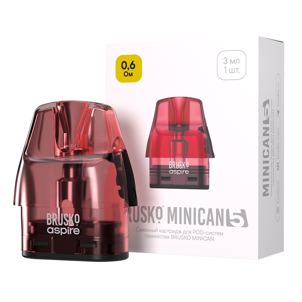 Картридж к многоразовой электронной системе, Модель BRUSKO MINICAN 5, 3 мл, 0,6 Ом, (красн) упак.1шт