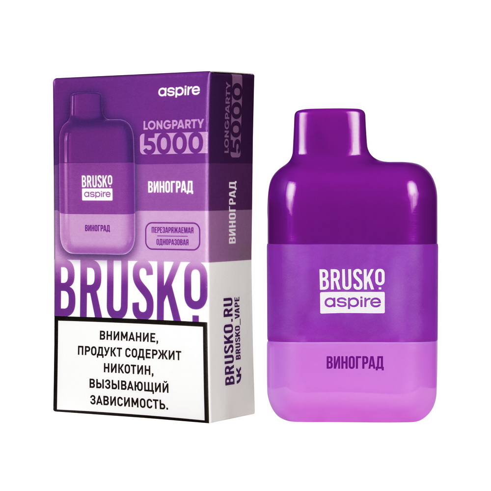 Одноразовая ЭСДН BRUSKO LONGPARTY 5000 с ароматом винограда, 20 мг/см3, 9 мл (М)