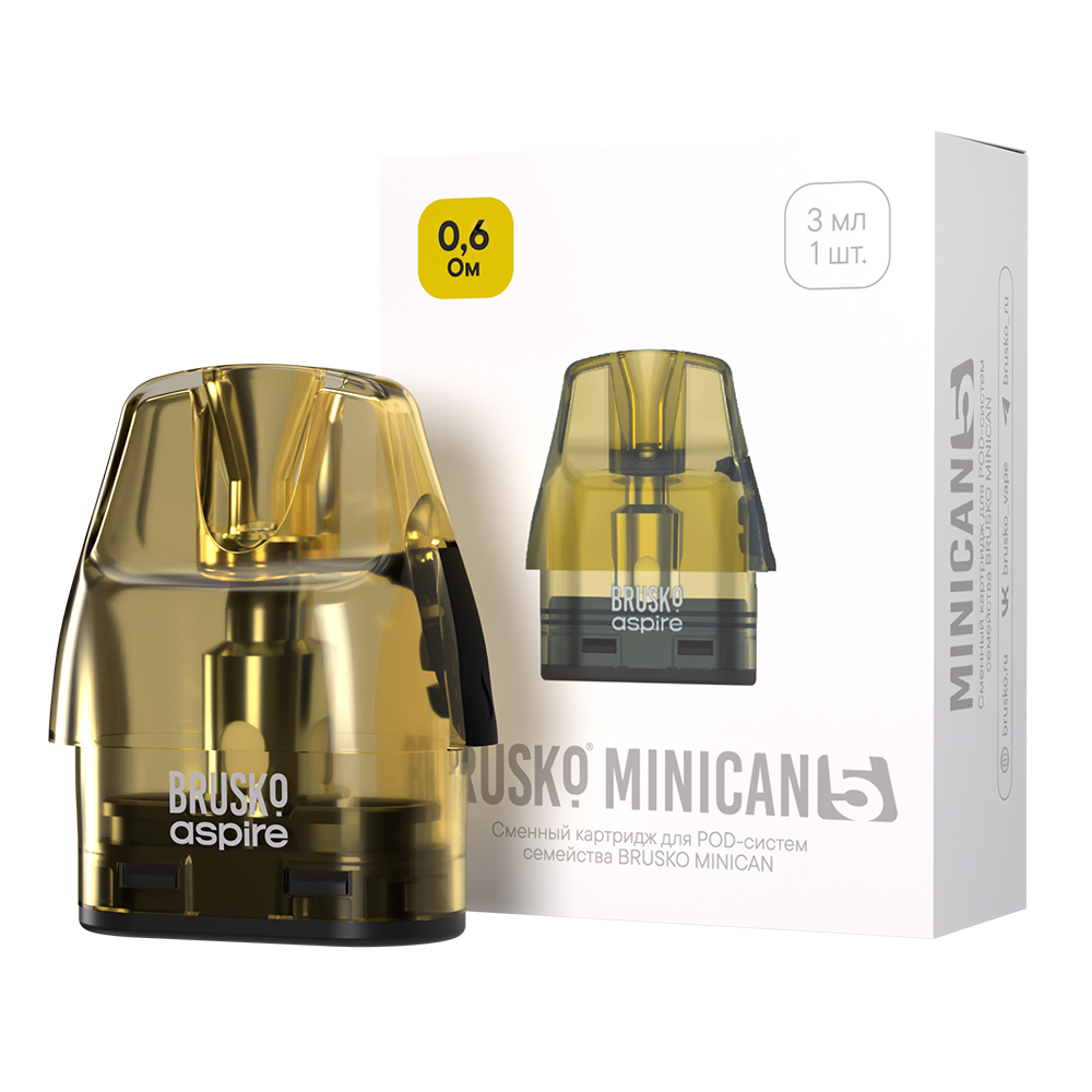 Картридж к многоразовой электронной системе, Модель BRUSKO MINICAN 5, 3 мл, 0,6 Ом, (жёлт) упак.1шт
