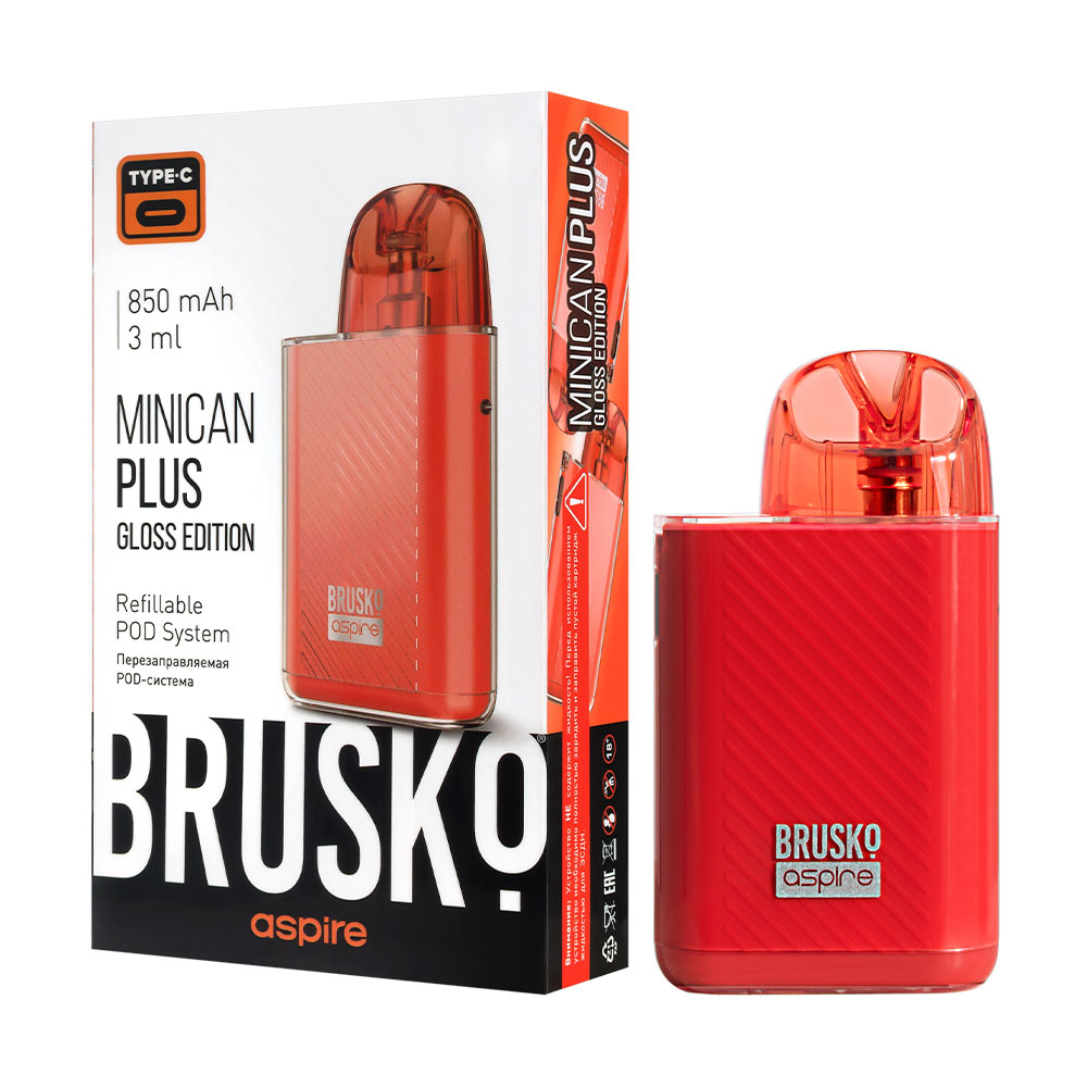 Многоразовая электронная система,  Модель BRUSKO MINICAN PLUS GLOSS EDITION (красный)