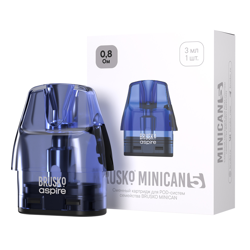 Картридж к многоразовой электронной системе, Модель BRUSKO MINICAN 5, 3 мл, 0,8 Ом, (синий) упак.1шт