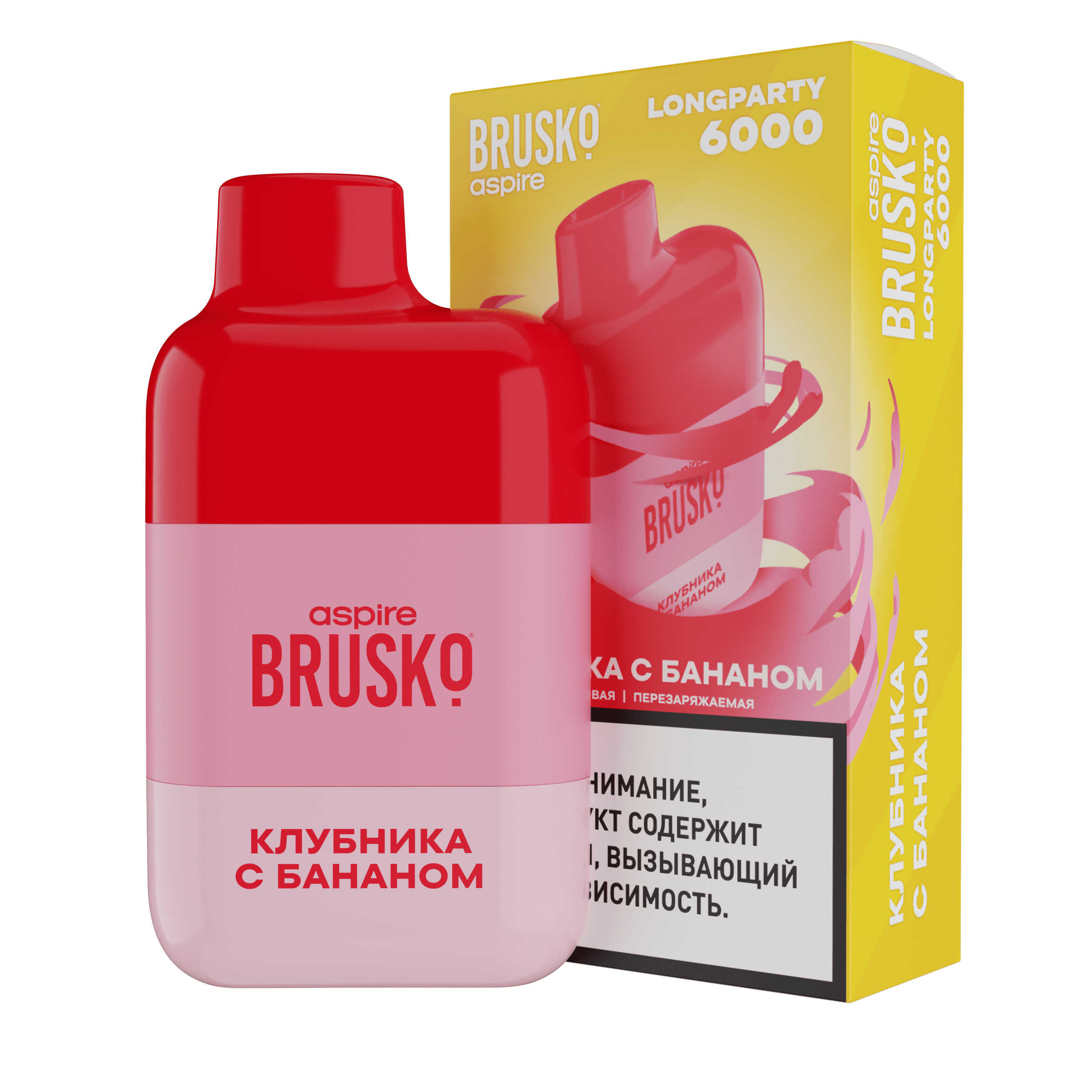 Одноразовая ЭСДН BRUSKO LONGPARTY 6000 с ароматом клубники с бананом, 20 мг/см3, 6 мл (М)