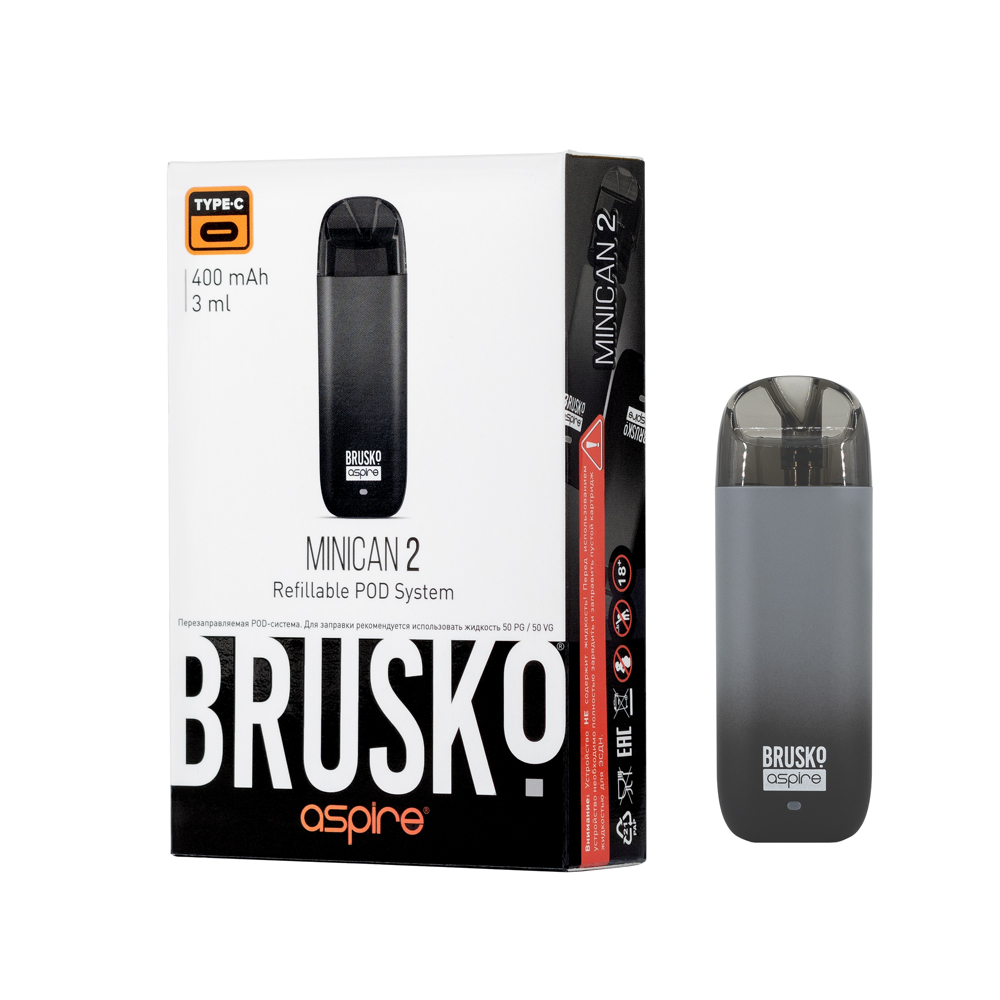 Многоразовая электронная система,  Модель BRUSKO MINICAN 2 (Чёрно-серый градиент)