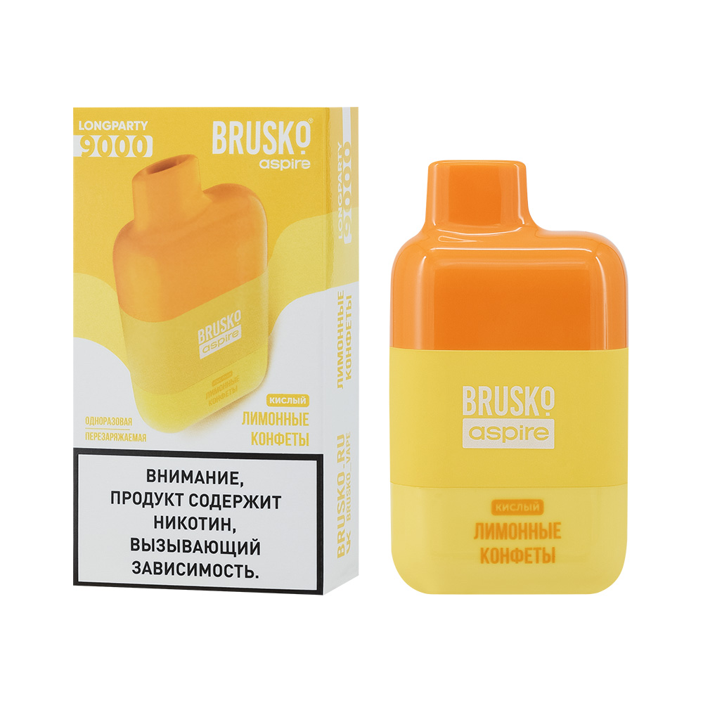 Одноразовая ЭС BRUSKO LONGPARTY 9000 с ароматом лимонных конфет, кислый, 20мг/см3, 9 мл (М)