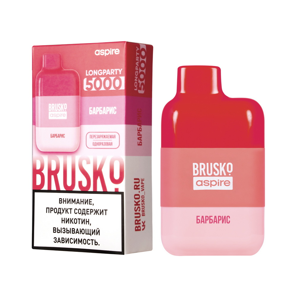 Одноразовая ЭСДН BRUSKO LONGPARTY 5000 с ароматом барбариса, 20 мг/см3, 9 мл (М)