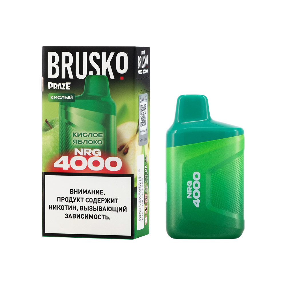 Одноразовая ЭС BRUSKO NRG 4000 с ароматом кислого яблока, 20 мг/см3, 3,3 мл (М)
