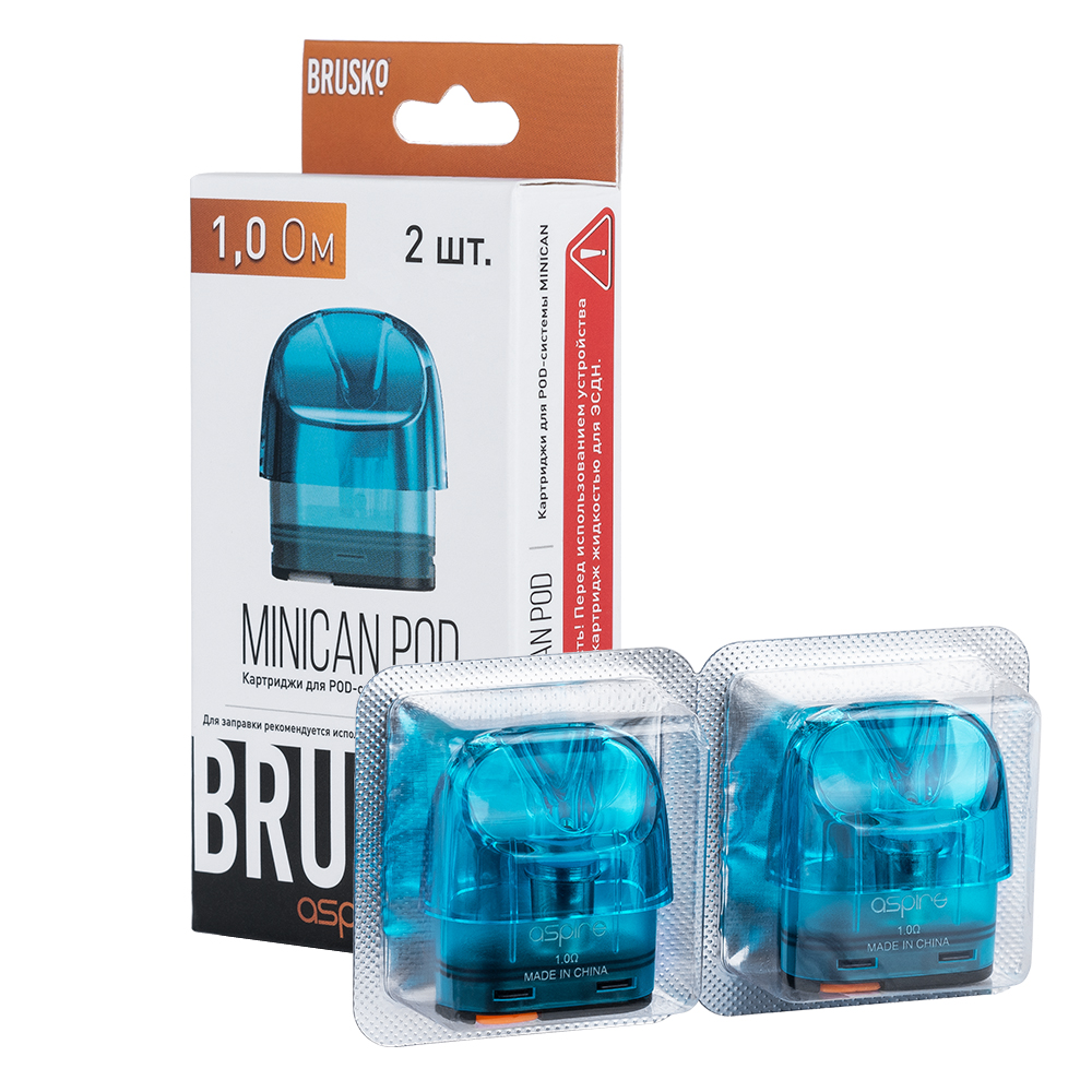 Картридж к многоразовой электронной системе, Модель BRUSKO MINICAN 1.0 Ом (синий), упак. 2 шт